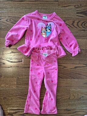 Girls' Pink Bluey & Bingo Heart ribbed velvet Set